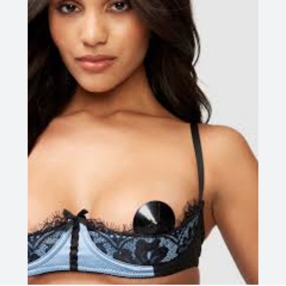 NWT Frederick's of Hollywood Blue Satin Open Cup Underwire Bra - Picture 3 of 4